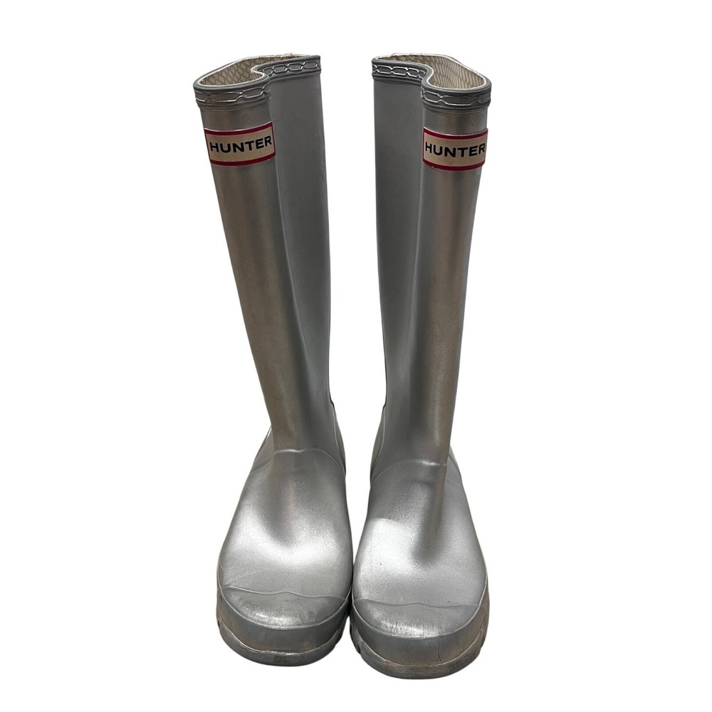 Hunter Original Tall Silver Metallic Rain Boots Big‎ Kids 4M/5F